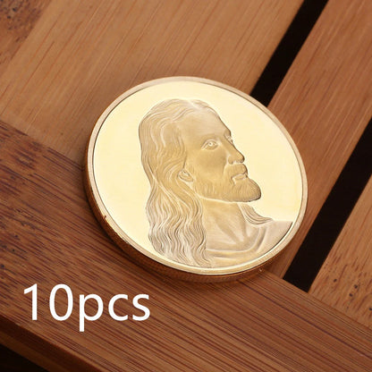 Jesus Commemorative Coin in gold and silver finishes, a spiritual keepsake for collectors and believers.