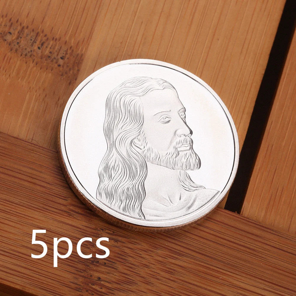 Jesus Commemorative Coin in gold and silver finishes, a spiritual keepsake for collectors and believers.