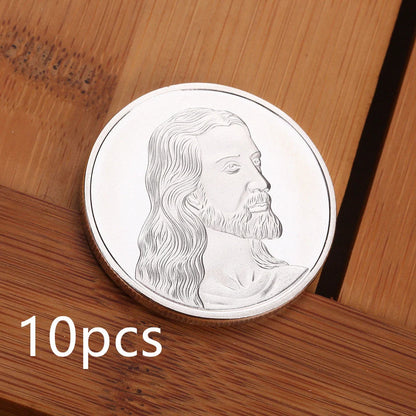 Jesus Commemorative Coin in gold and silver finishes, a spiritual keepsake for collectors and believers.