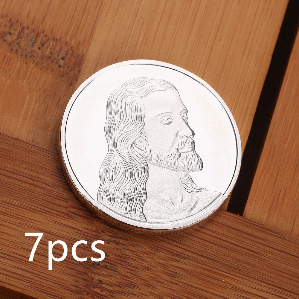 Jesus Commemorative Coin in gold and silver finishes, a spiritual keepsake for collectors and believers.