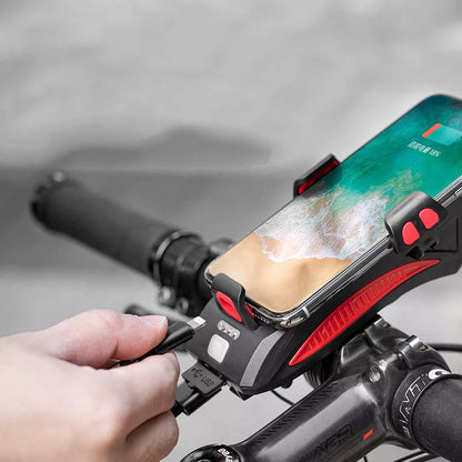 Durable cycling phone holder with built-in 400-lumen flashlight for road safety