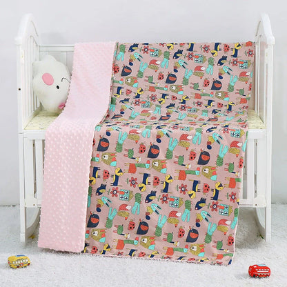100x158cm cotton baby blanket with colourful cartoon pattern for pram and cot use