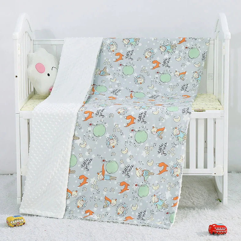 100x158cm cotton baby blanket with colourful cartoon pattern for pram and cot use