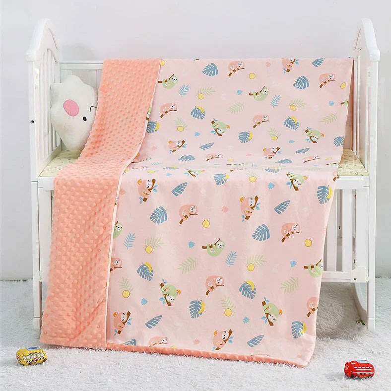 100x158cm cotton baby blanket with colourful cartoon pattern for pram and cot use