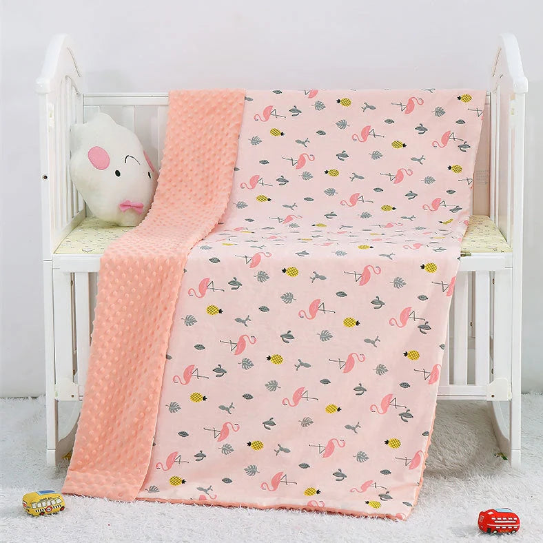 100x158cm cotton baby blanket with colourful cartoon pattern for pram and cot use