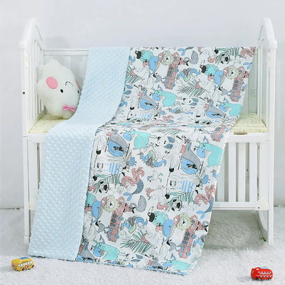 100x158cm cotton baby blanket with colourful cartoon pattern for pram and cot use