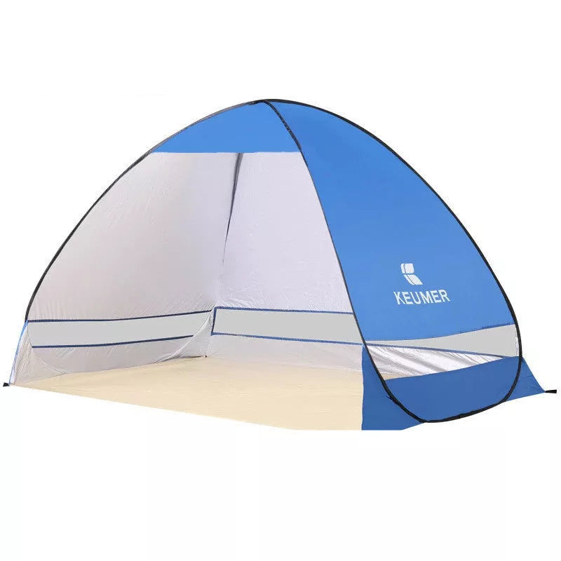 Ultra-light portable folding beach tent in royal blue with quick setup feature