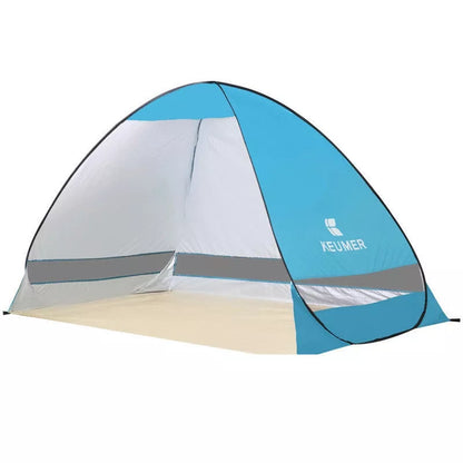 Ultra-light portable folding beach tent in royal blue with quick setup feature