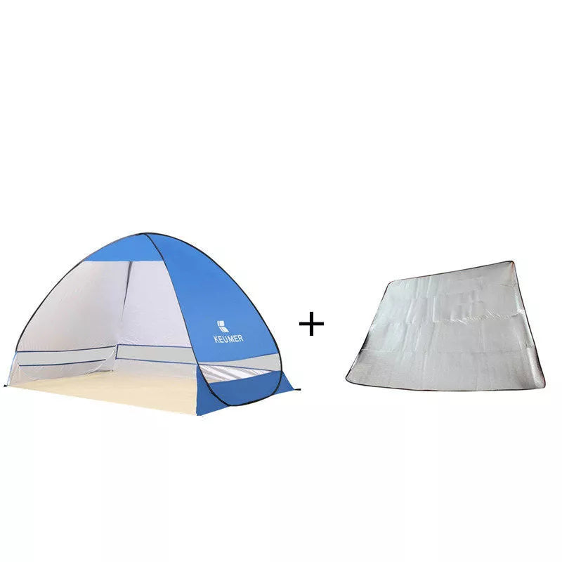 Ultra-light portable folding beach tent in royal blue with quick setup feature