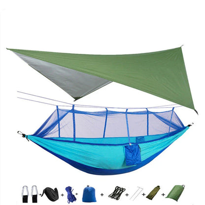 Lightweight and portable parachute hammock with mosquito net for outdoor relaxation