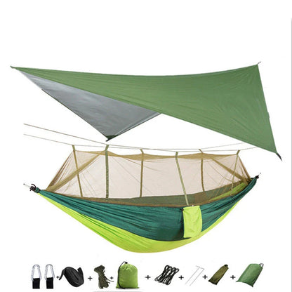 Lightweight and portable parachute hammock with mosquito net for outdoor relaxation