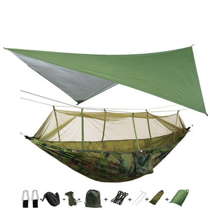 Lightweight and portable parachute hammock with mosquito net for outdoor relaxation
