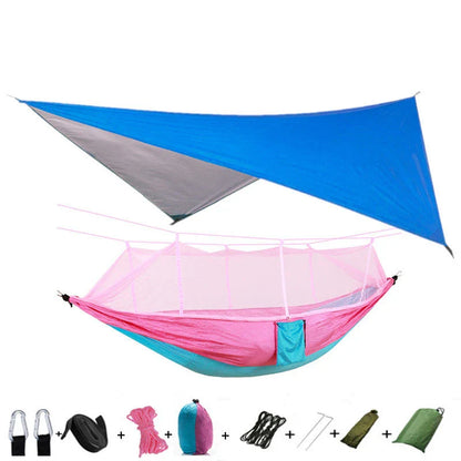 Lightweight and portable parachute hammock with mosquito net for outdoor relaxation