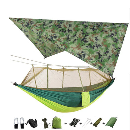 Lightweight and portable parachute hammock with mosquito net for outdoor relaxation