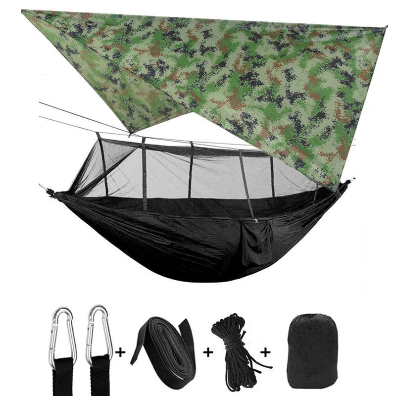 Lightweight and portable parachute hammock with mosquito net for outdoor relaxation