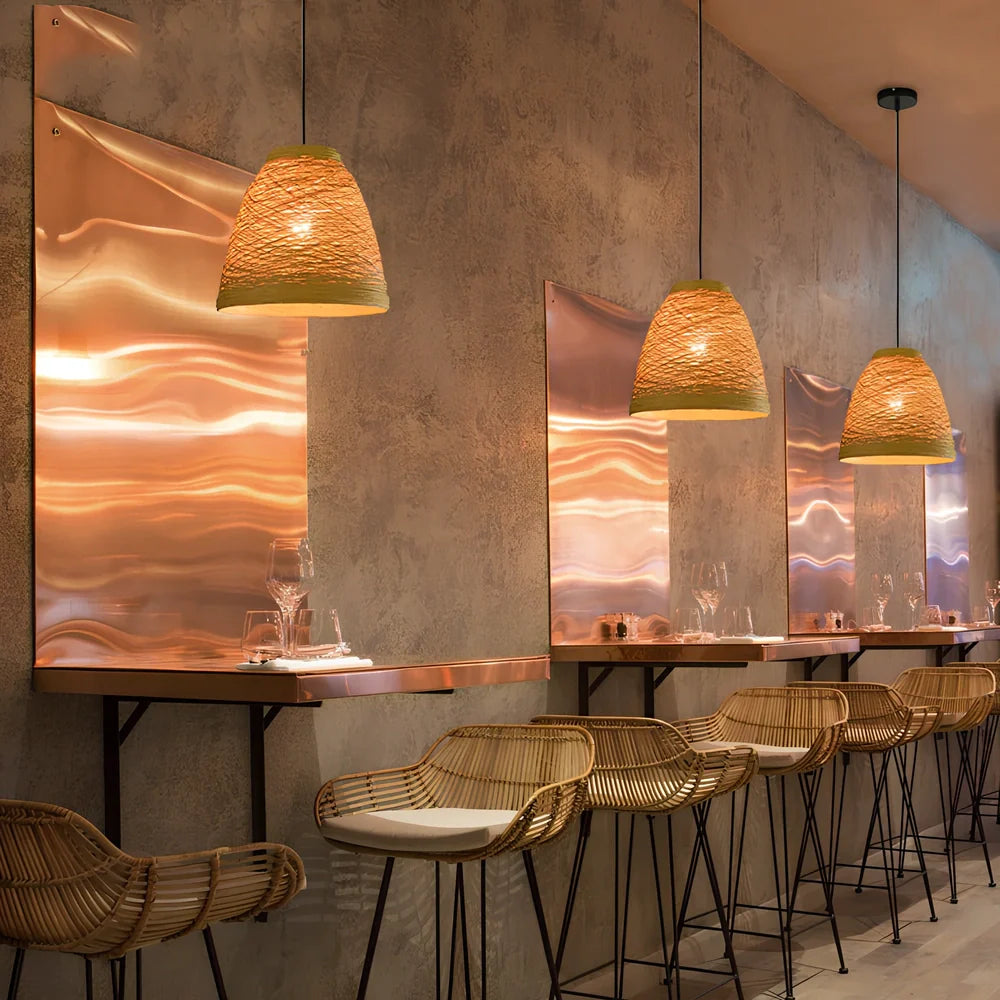 Rattan woven ball hanging lamp with adjustable 1.2m height and natural materials