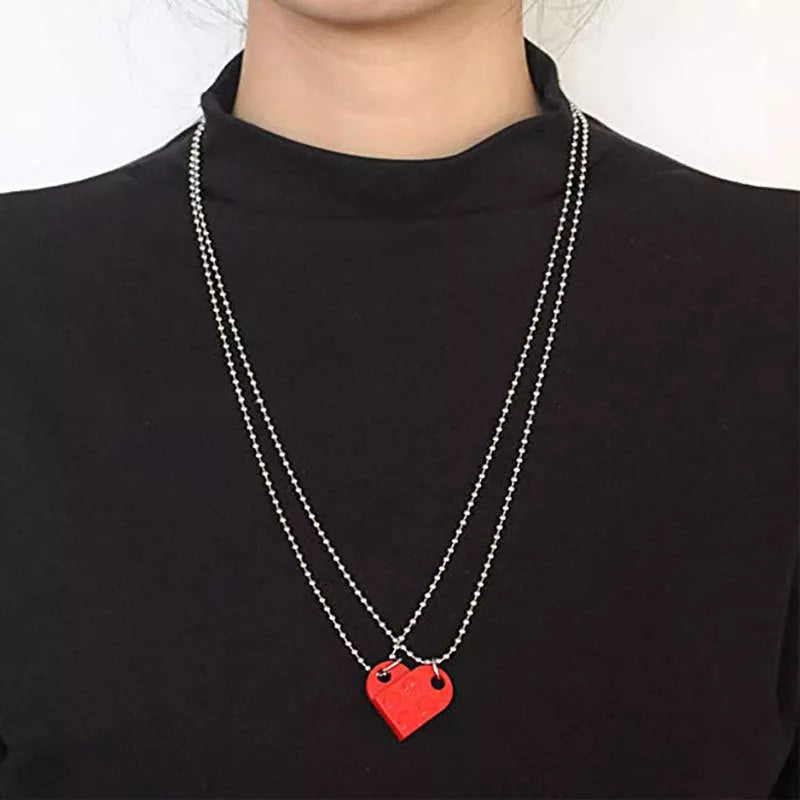 Valentine's Day heart stitching acrylic couple necklace with adjustable chain