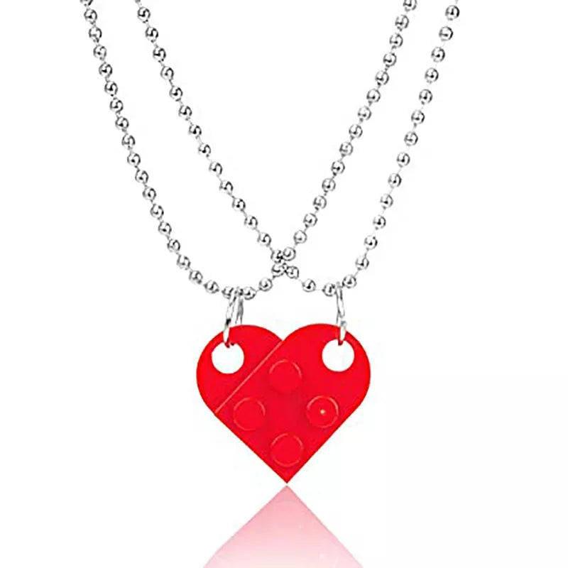 Valentine's Day heart stitching acrylic couple necklace with adjustable chain