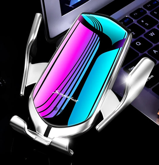 Magic Clip R1 automatic car mobile phone holder with wireless charging in gold or silver finish