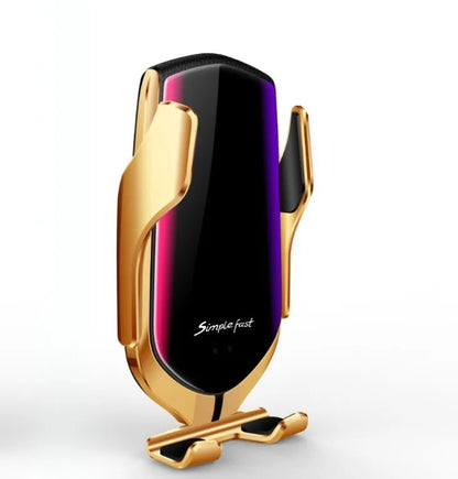 Magic Clip R1 automatic car mobile phone holder with wireless charging in gold or silver finish