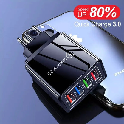 Simple Luminous 4USB mobile phone charger showing four USB ports and luminous indicators