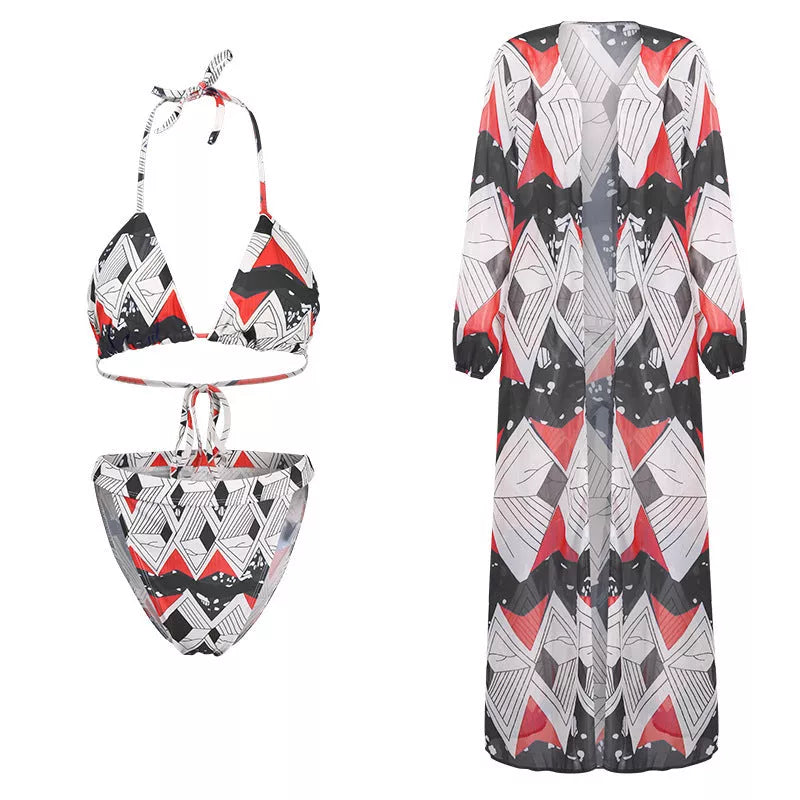 Blouse split swimsuit bikini in blue with chest pad, perfect for swimming