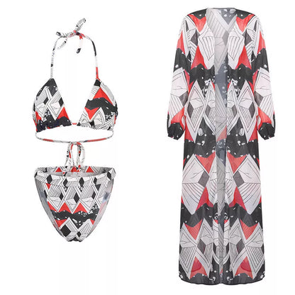 Blouse split swimsuit bikini in blue with chest pad, perfect for swimming