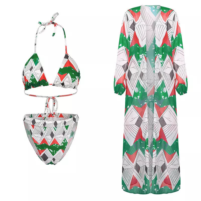 Blouse split swimsuit bikini in blue with chest pad, perfect for swimming