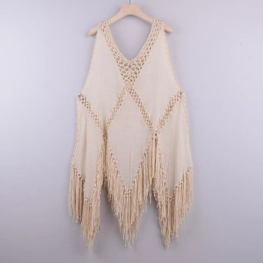 Crochet bikini cover-up dress in various colors, perfect for summer beachwear