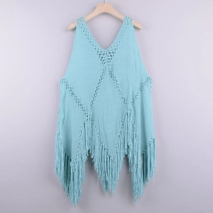 Crochet bikini cover-up dress in various colors, perfect for summer beachwear