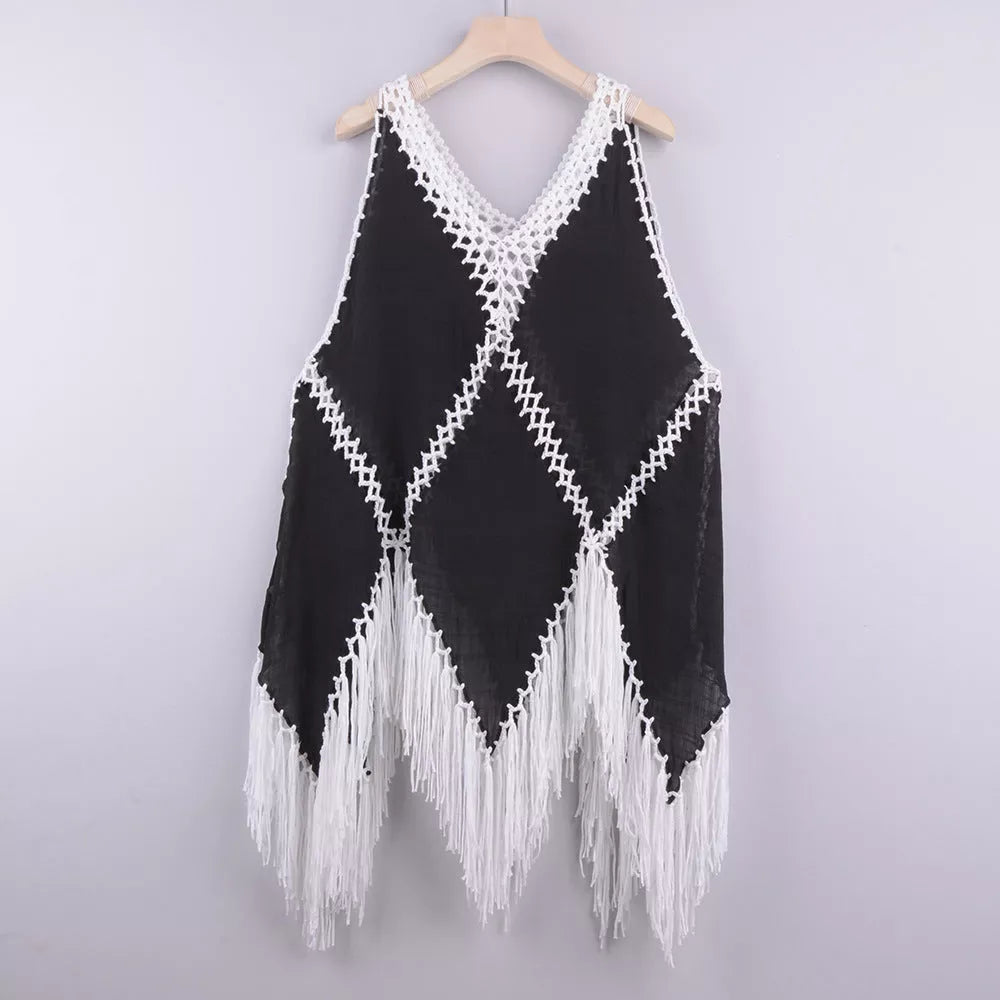 Crochet bikini cover-up dress in various colors, perfect for summer beachwear