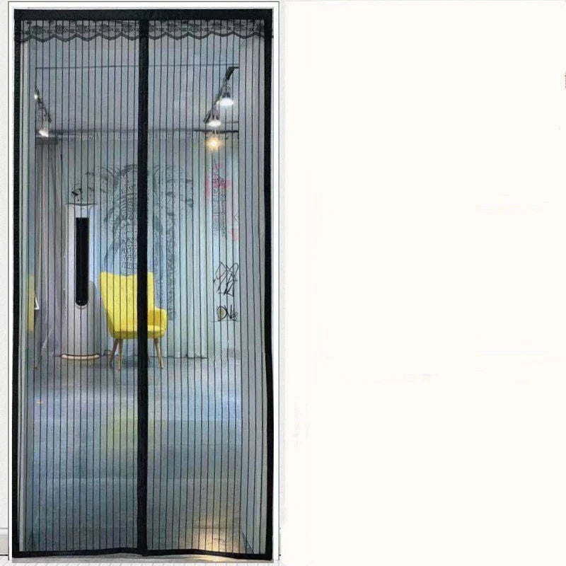 Magnetic insect mesh curtains for doors and kitchen entrances, featuring a durable polyester fiber construction, strong Velcro attachment, and an ingenious magnetic design for easy access.