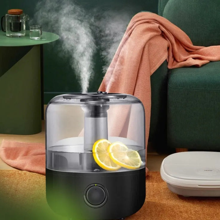 White or black ultrasonic humidifier with 3-litre capacity and compact 183x233mm dimensions for bedroom use