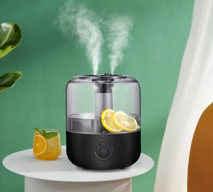 White or black ultrasonic humidifier with 3-litre capacity and compact 183x233mm dimensions for bedroom use