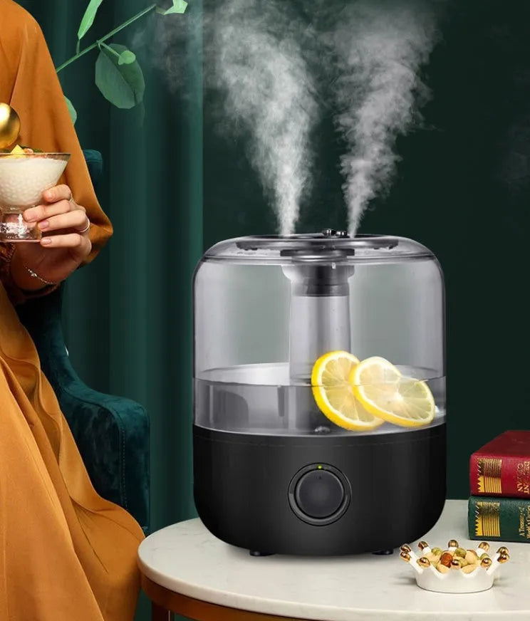 White or black ultrasonic humidifier with 3-litre capacity and compact 183x233mm dimensions for bedroom use