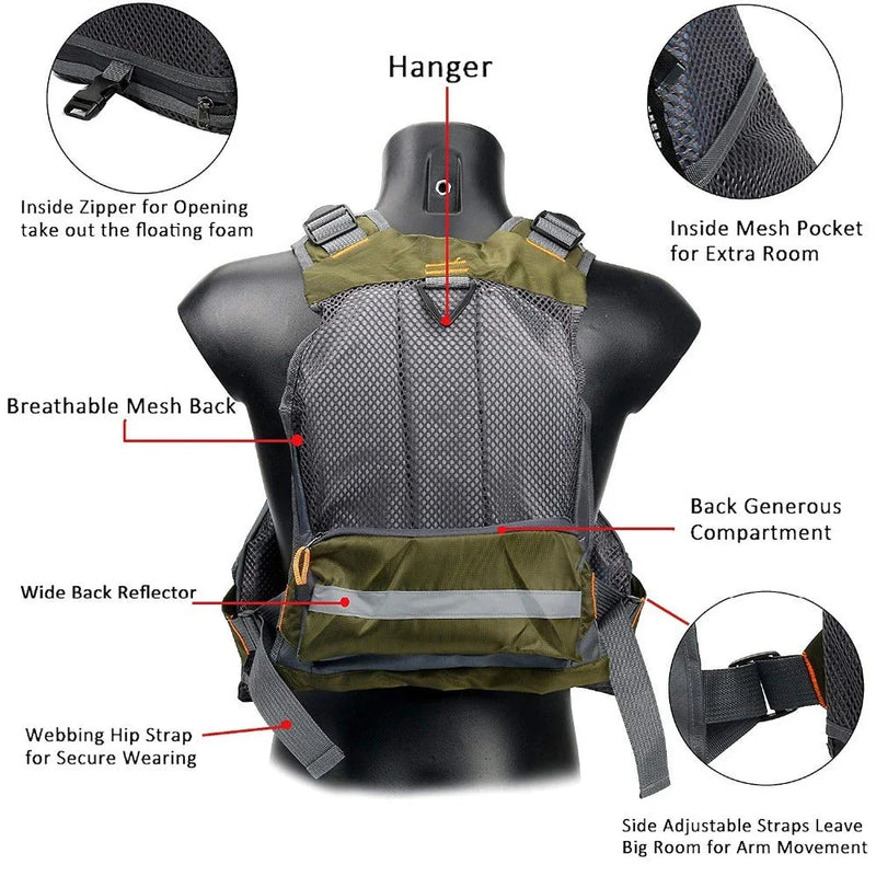 Premium Fishing Vest with Buoyancy and Utility Features