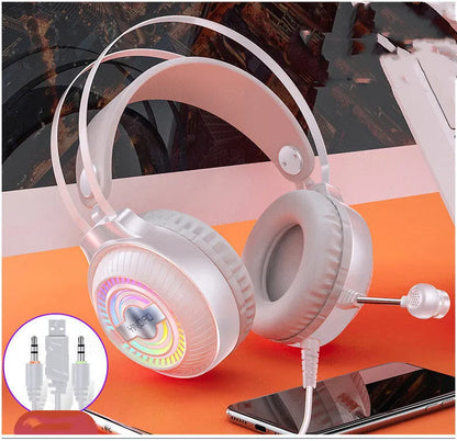 Black wired computer headset with microphone and protein earmuffs, showing 3.5mm plug and lengthy cable