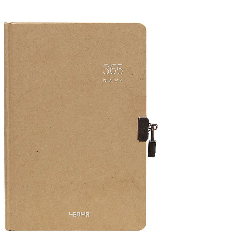 Hardcover A5 locked diary with wireless binding in beige camel colour with included lock