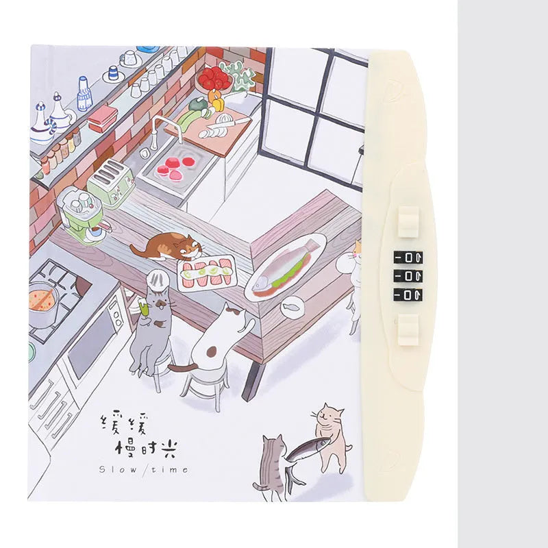 Children's lock diary notebook with combination lock showing colourful cartoon cover designs