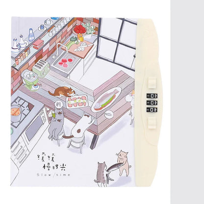 Children's lock diary notebook with combination lock showing colourful cartoon cover designs