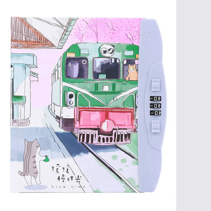 Children's lock diary notebook with combination lock showing colourful cartoon cover designs