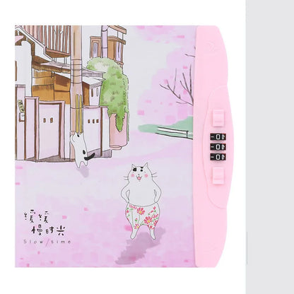 Children's lock diary notebook with combination lock showing colourful cartoon cover designs