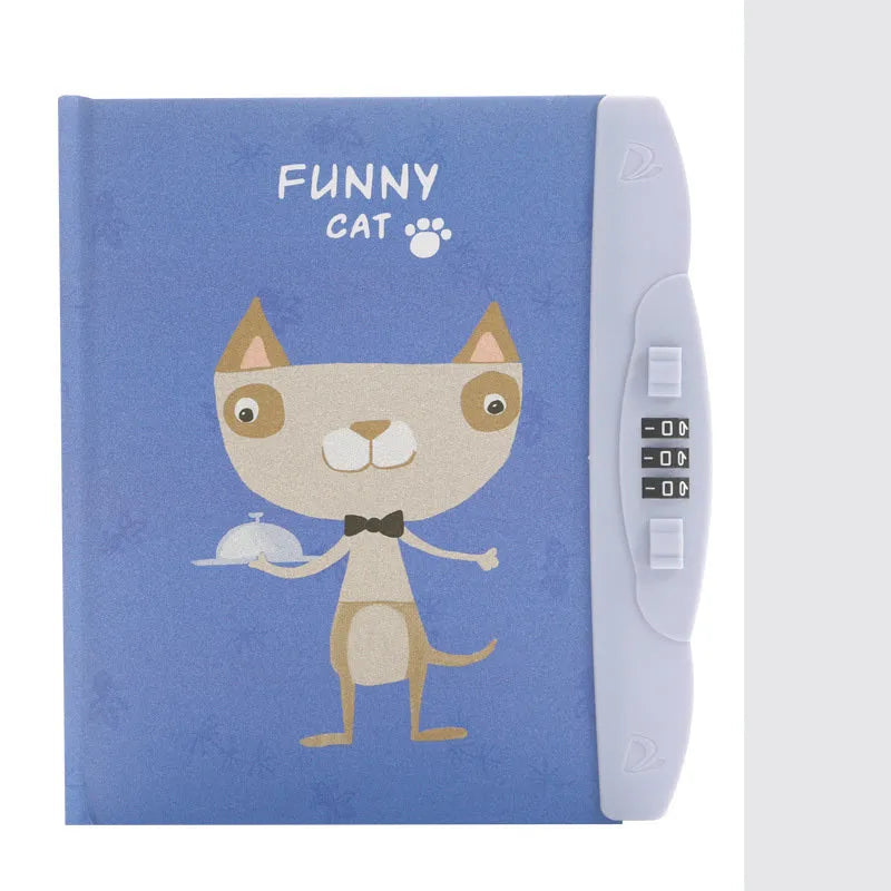 Children's lock diary notebook with combination lock showing colourful cartoon cover designs
