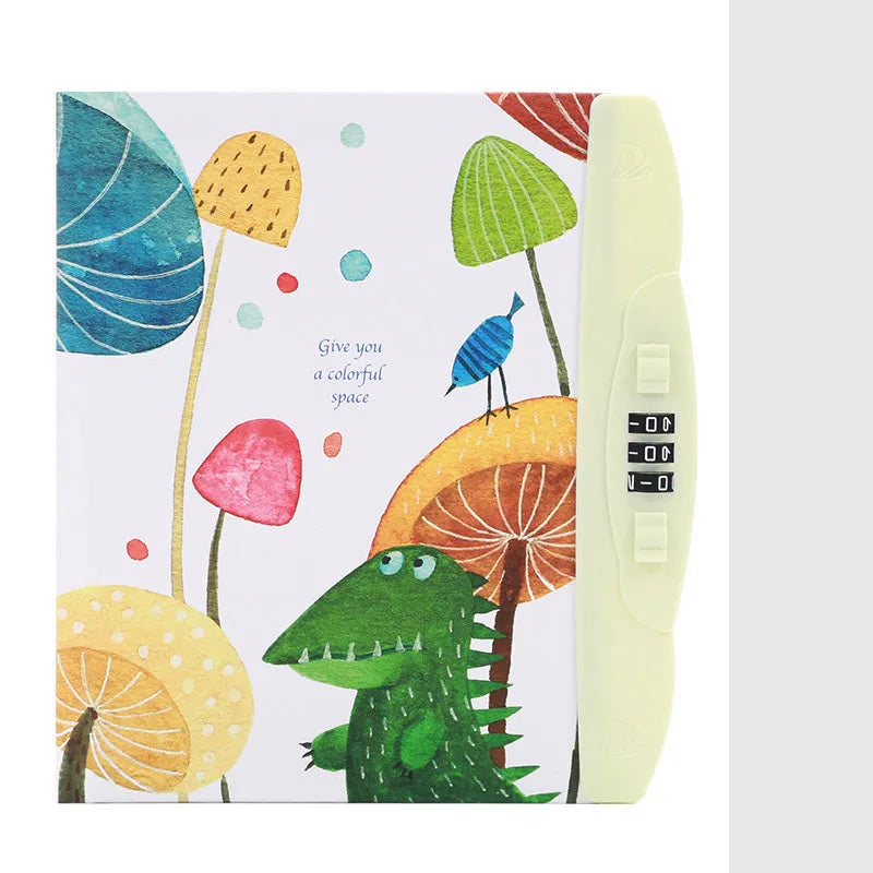 Children's lock diary notebook with secret code lock cartoon student journal Korean version cute small notebook with colourful cover designs including space, animal and Christmas themes bound with car line stitch on yellow paper pages