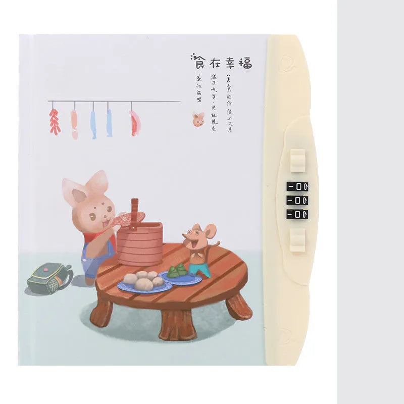 Children's lock diary notebook with combination lock showing colourful cartoon cover designs