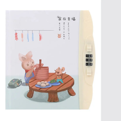 Children's lock diary notebook with combination lock showing colourful cartoon cover designs