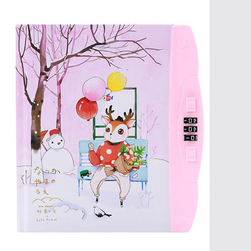 Children's lock diary notebook with combination lock showing colourful cartoon cover designs