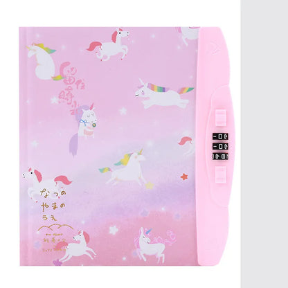 Children's lock diary notebook with combination lock showing colourful cartoon cover designs