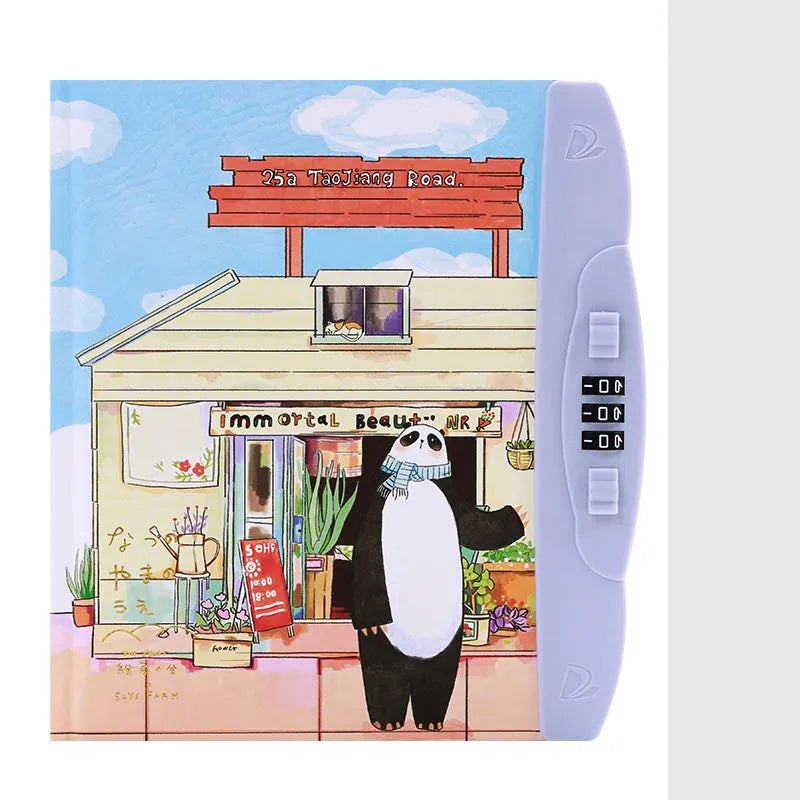 Children's lock diary notebook with combination lock showing colourful cartoon cover designs
