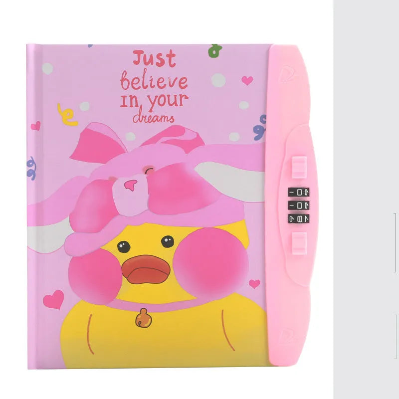 Children's lock diary notebook with combination lock showing colourful cartoon cover designs